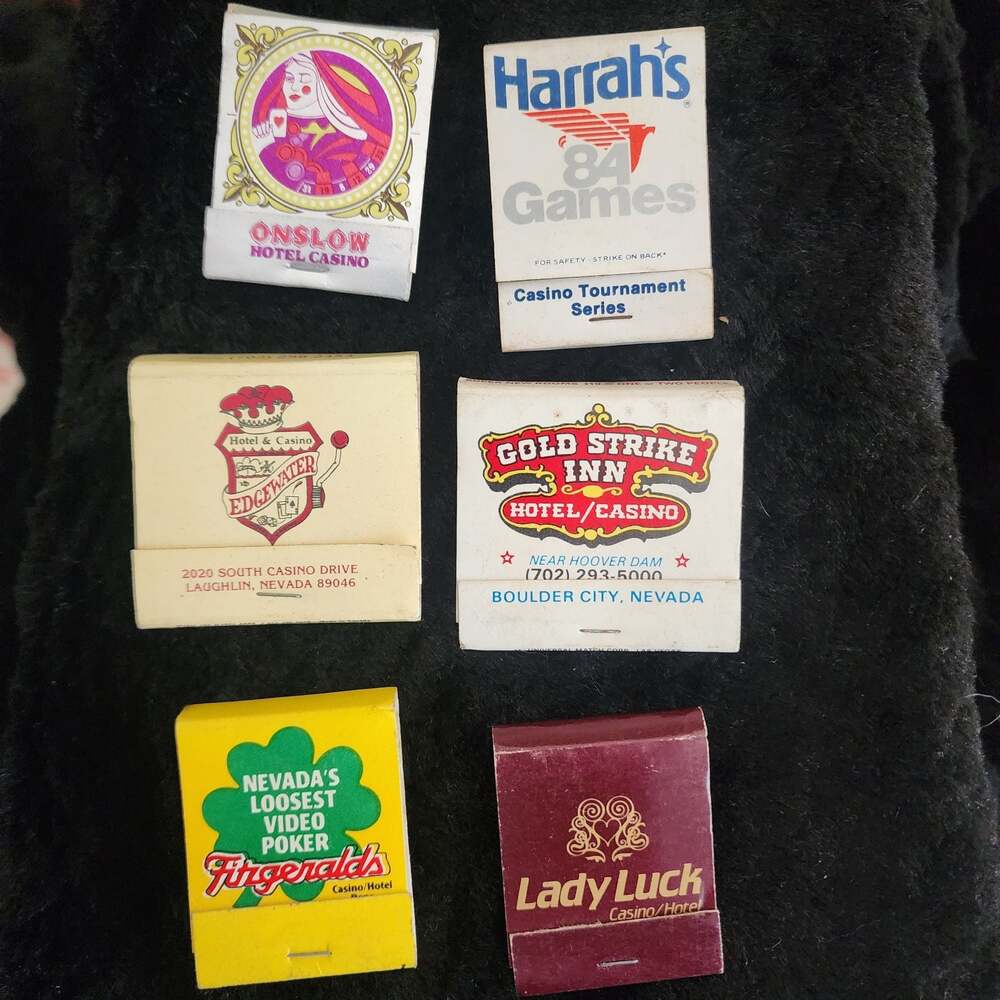 Collection of 6 Vintage Nevada Casino Matchbooks (Onslow, Harrah's, Edgewater, G